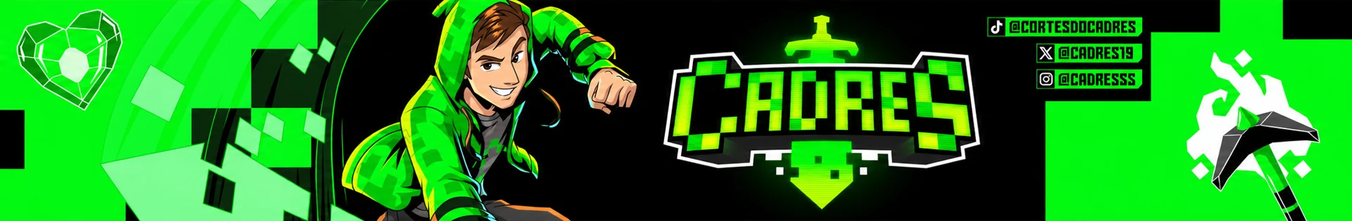 Banner oficial Cadres com personagem, logo e elementos verdes